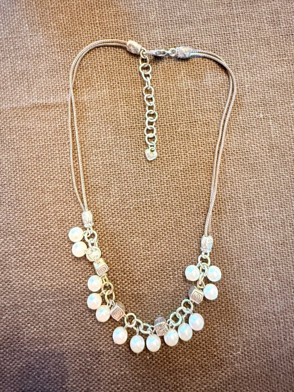 Retired Brighton Pearl & Swirl Square "Cha-Cha" style statement bib necklace